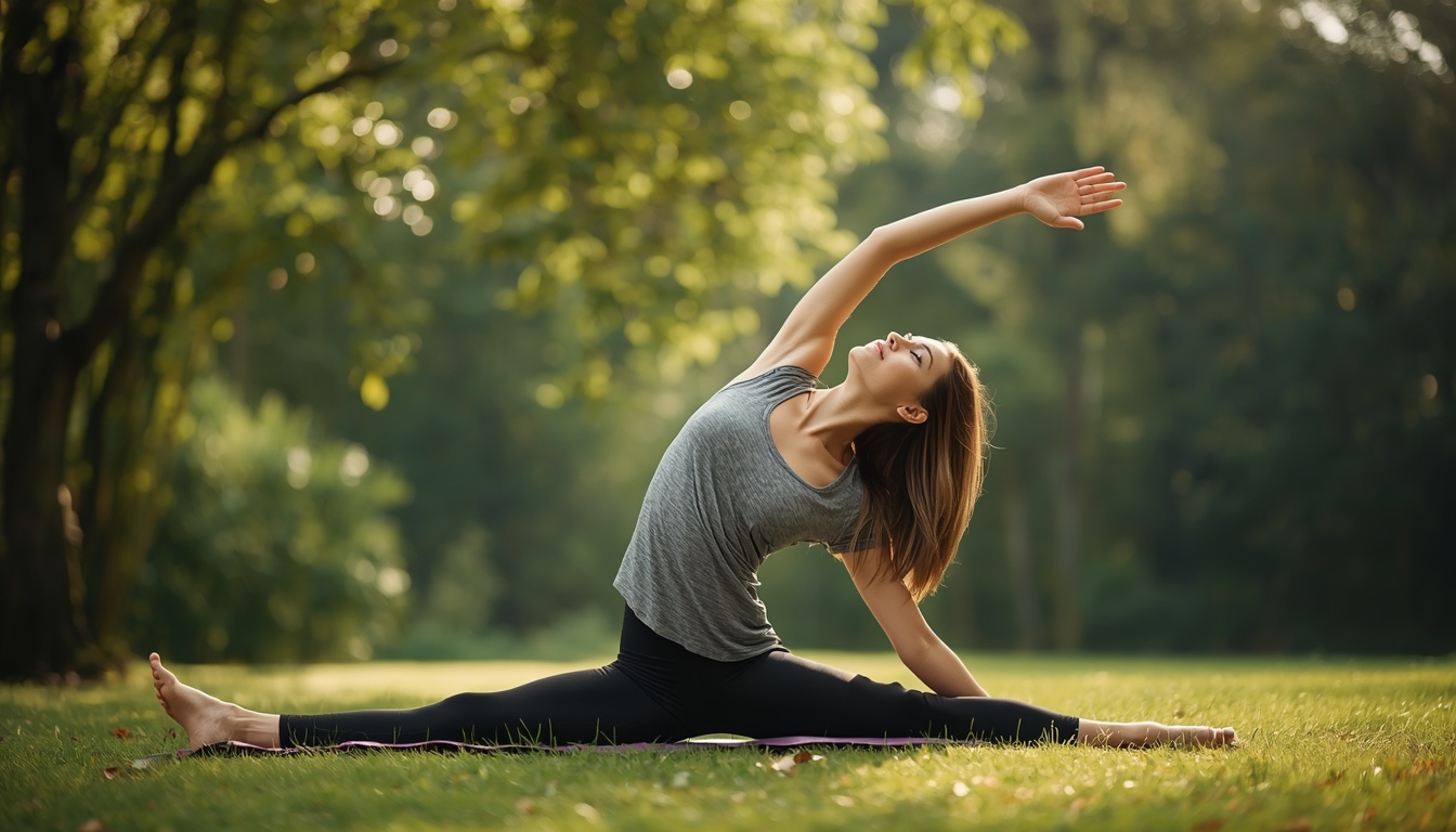 Person som utfører skånsom yoga-strekk i naturlig lys